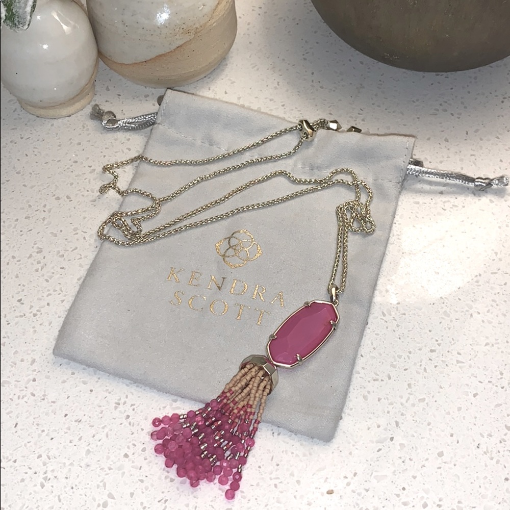 KENDRA SCOTT EVA GOLD BEADED TASSEL PINK NECKLACE